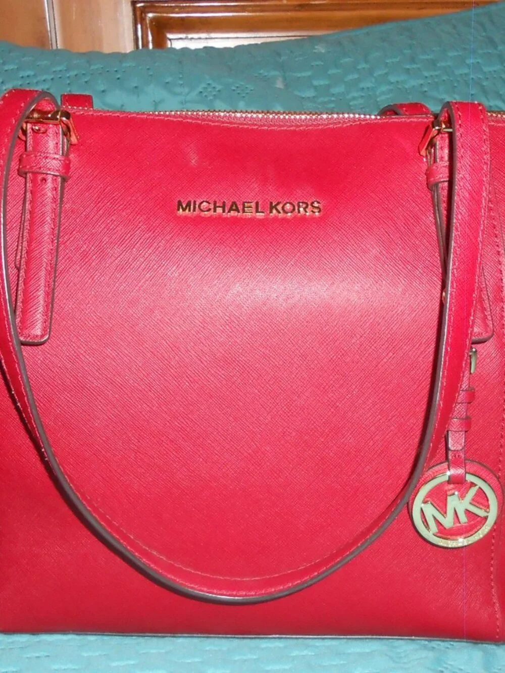 Michael Kors Saffiano Leather Tote Cherry red color medium VGC